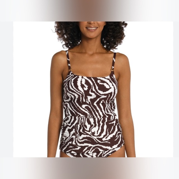 La Blanca Lingerie Strap Tankini Swimsuit Top in Java / Fierce Lines - Picture 3 of 6